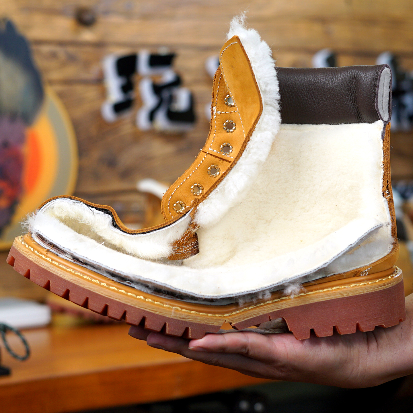 纯羊毛皮毛一体固特异黄靴棉靴