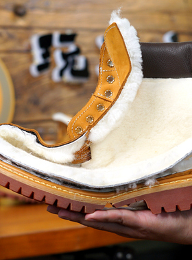 纯羊毛皮毛一体棉鞋固特异缝制马丁靴百搭潮10061大黄靴男棉靴