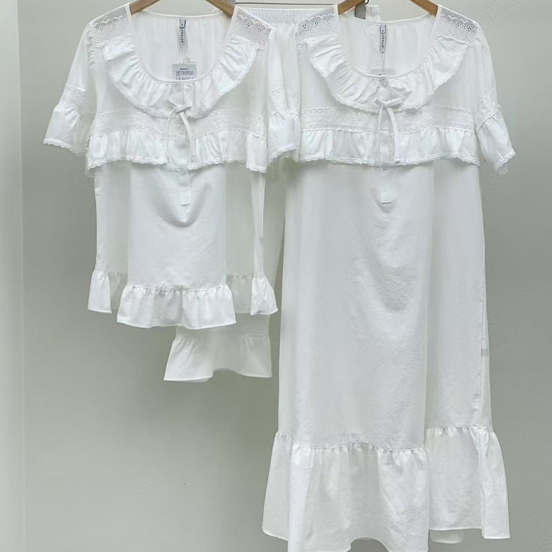 韩国LUNALUZ睡衣女25夏季甜美公主白色家居睡裙短袖裤套装