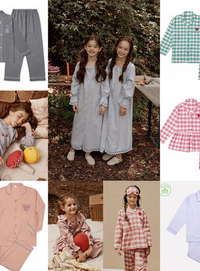 韩国品牌Orcite睡衣情侣男女秋冬长袖裤家居服儿童亲子套装睡裙