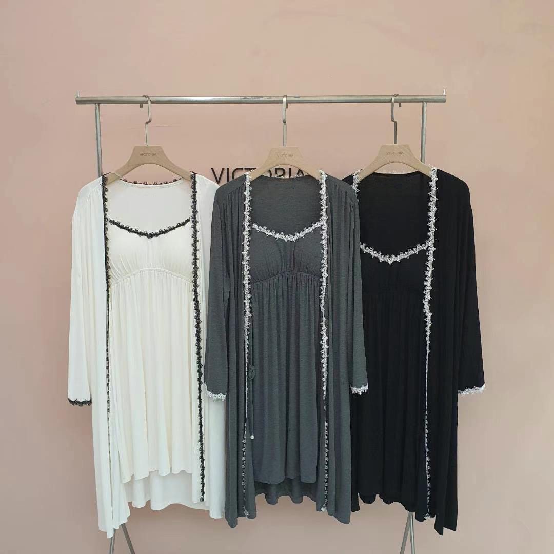 韩国东大门VICTORIA代购睡衣秋季纯色莫代尔性感家居睡裙两件套装