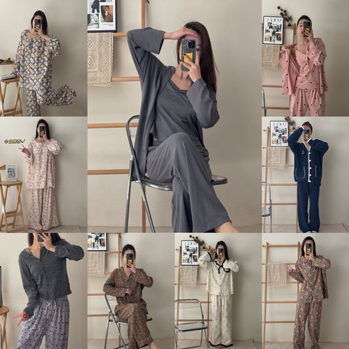韩国balcony品牌秋冬季睡衣保暖甜美可爱长袖家居服套装可外穿女