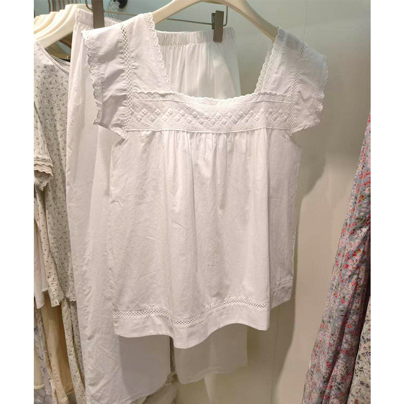 夏季甜美宫廷风棉质睡衣套装女