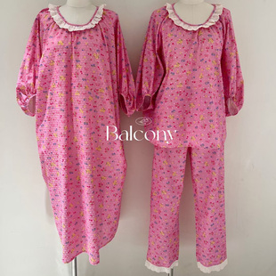 韩国balcony代购秋棉纱布简约休闲长袖裤套装家居服套装可外穿女