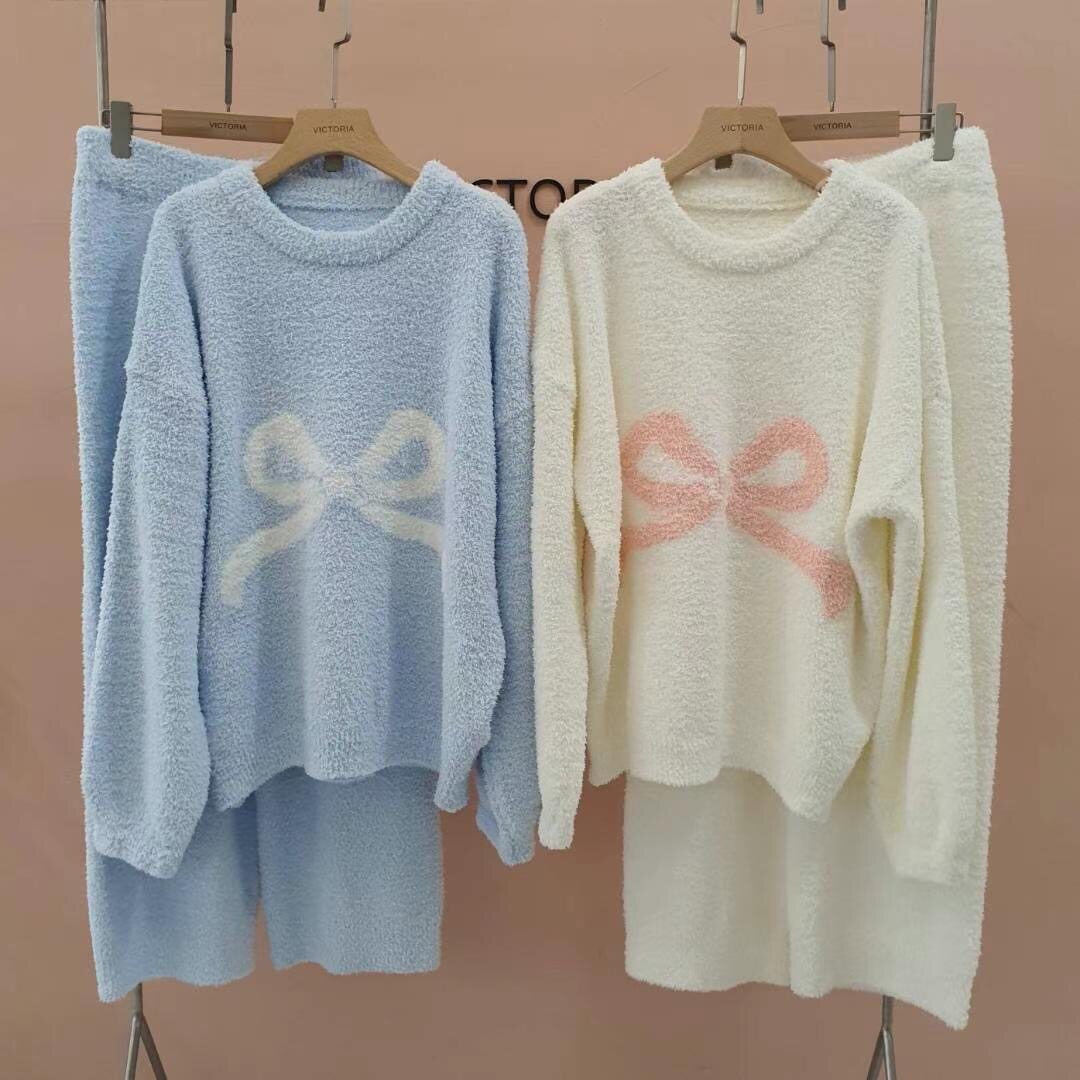 韩国VICTORIA东大门代购女秋冬季半边绒简约保暖睡衣家居服套装女