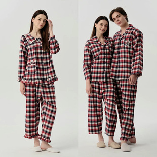 韩国HelloKitty秋季情侣男女米奇长袖裤格子磨毛棉睡衣家居服套装