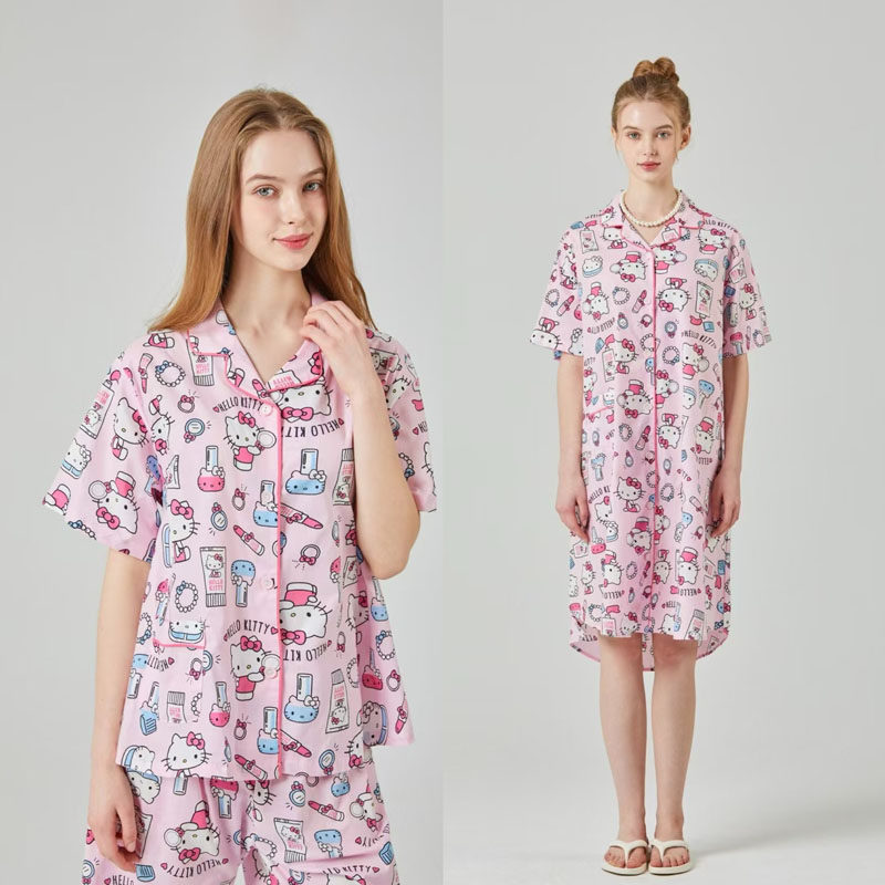 韩国HelloKitty凯蒂猫女夏可爱卡通睡衣纯棉短袖裤家居服套装睡裙