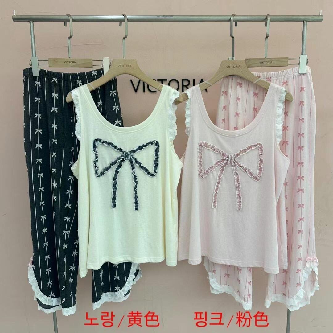 韩国VICTORIA东大门代购25夏季甜美无袖背心长裤睡衣家居服套装女