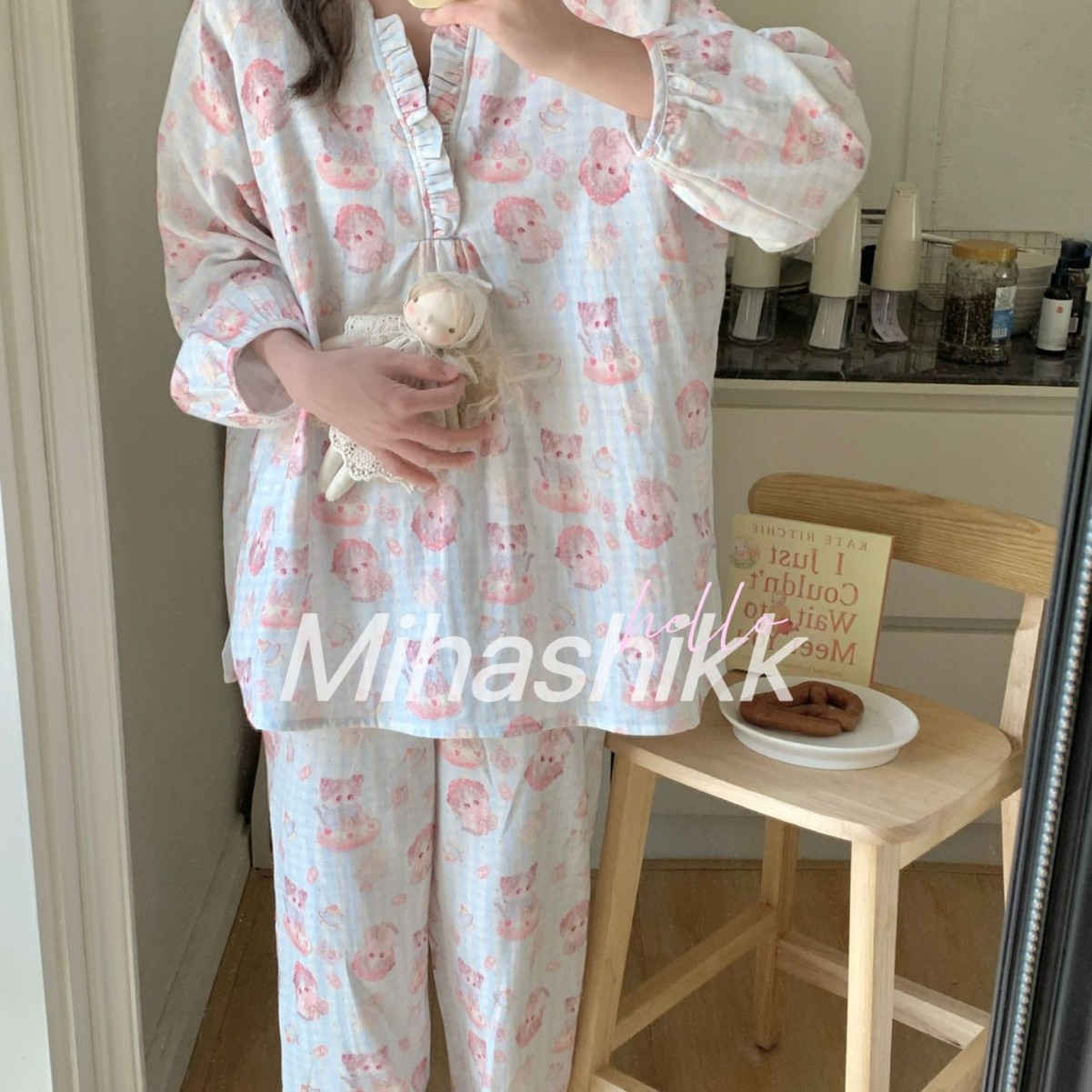 多色慵懒纯棉双层纱布秋季女睡衣