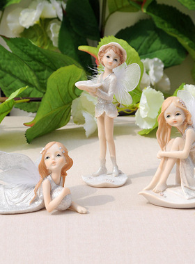 欧式少女天使花仙子美女孩树脂摆件 礼品工艺品家居汽车载装饰品
