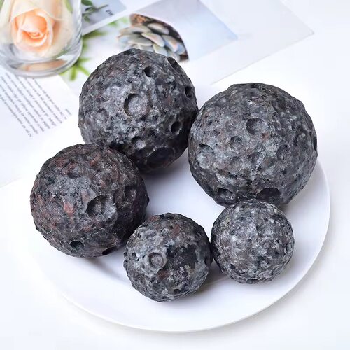 天然火焰石球月球陨石星球摆件水晶原石水晶球创意礼品