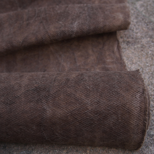 草木染薯莨染斗纹中厚土布手工diy面料水洗冰裂纹复古茶席面料