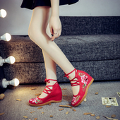 汉服配鞋 古风绣花鞋 女绑带内增高坡跟鞋 2020新款 舒适民族风舞蹈鞋