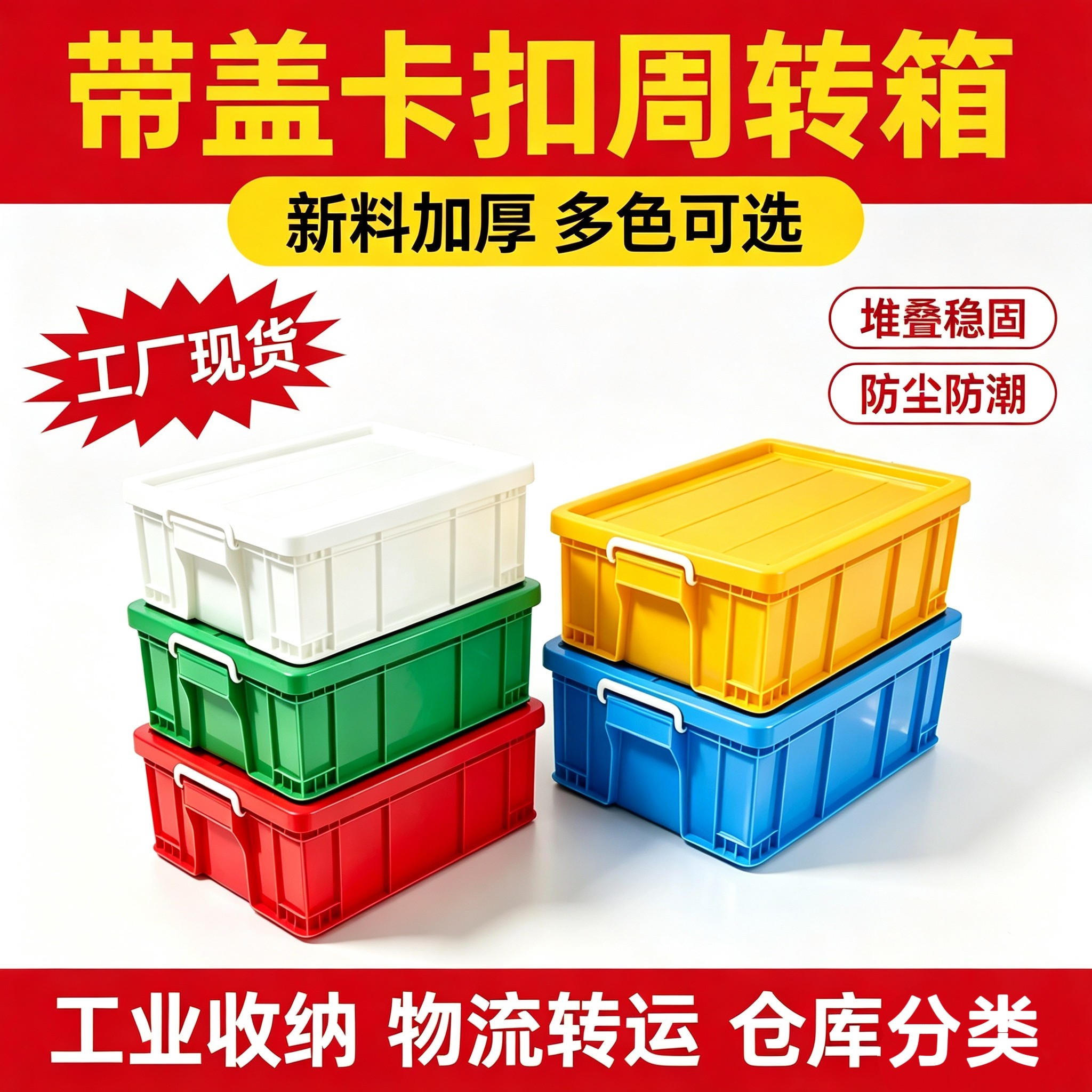 全新料周转箱配盖配卡扣长方形物流箱塑料箱转运箱收纳箱胶框胶箱图片