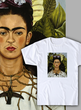 油画T恤 弗里达·卡罗 Frida Kahlo自画像 白色黑色全棉宽松短袖