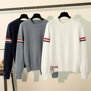 上衣时尚 2026新款 女条纹长袖 打底衫 圆领针织外套毛线衣 毛衣秋冬季