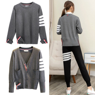 新款 毛衣情侣短款 显瘦针织开衫 外搭长袖 上衣 外套女宽松针织衫 秋季