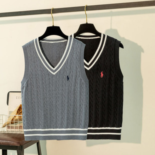 坎肩上衣 刺绣战马外搭无袖 初秋叠穿修身 麻花毛衣马甲背心女针织衫