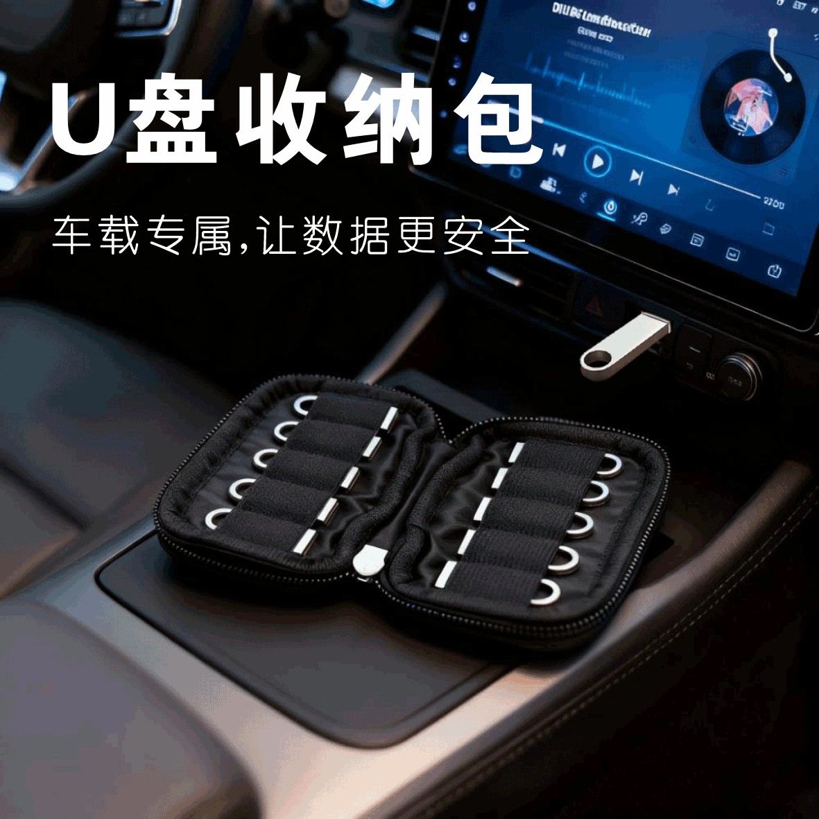 车载U盘专用收纳包超小10格多卡位固定防丢盒便携U盘护套防尘防刮