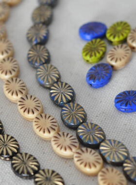 进口捷克珠14x11mm放射椭圆珠琉璃手作Diy串珠材料