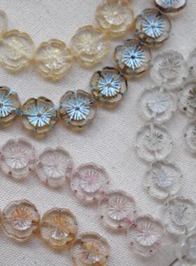 进口捷克珠14mm透色切面夏威夷花DIY手工串珠饰品材料配件琉璃