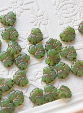 进口捷克珠11x13mm复古葡萄叶枫叶琉璃珠手工串珠diy材料配件