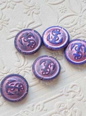 进口捷克珠22mm复古高定帆船海锚牌琉璃珠手工串珠diy材料配件