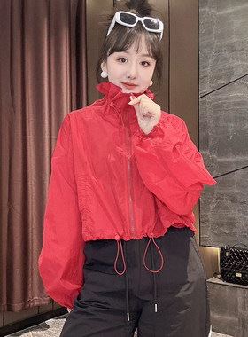 夏季新款防晒服女洋气百搭休闲外搭立领齐腰短款户外防紫外线上衣