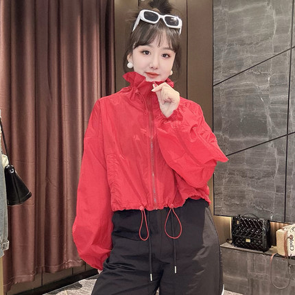 夏季新款防晒服女洋气百搭休闲外搭立领齐腰短款户外防紫外线上衣