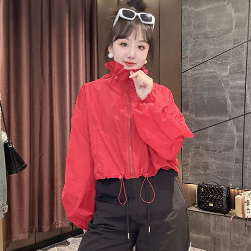 夏季新款防晒服女洋气百搭休闲外搭立领齐腰短款户外防紫外线上衣