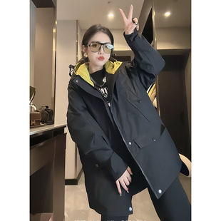 2025冬季 加棉加厚派克服洋气冲锋衣减龄户外连帽羽绒棉服女 中长款