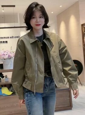 流行秋装齐腰短款小风衣夹克女洋气修身显瘦西装翻领冲锋衣短外套