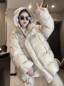 高级感冬季加厚韩版白鸭绒面包服外套中长款设计感女士棉被羽绒服