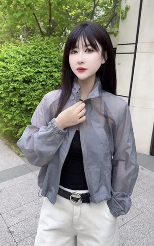 立领短款防晒服聚酯纤维韩系