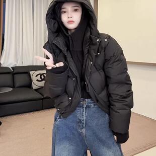 2025冬小个子女生短款棉衣加厚保暖显高羽绒棉服可脱卸大帽子袄子