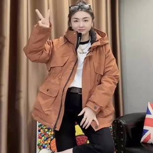 东北大棉服2025冬季时尚宽松连帽中长款工装派克服抗寒保暖棉服女