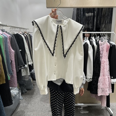 napkin百搭纽扣翻领减龄长袖衬衫