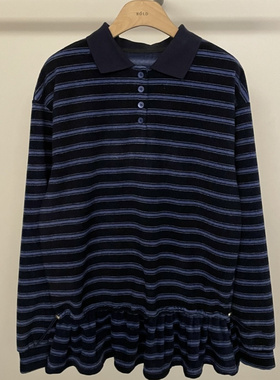 2025冬季新款女芯宝韩国代购BOLD休闲宽松可收腰抽绳条纹长袖T恤