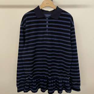 BOLD休闲宽松可收腰抽绳条纹长袖 女芯宝韩国代购 T恤 新款 2025冬季