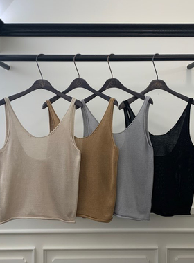 2025夏季新女芯宝韩国代购VIRKIN百搭U型领露背纯色宽松吊带背心