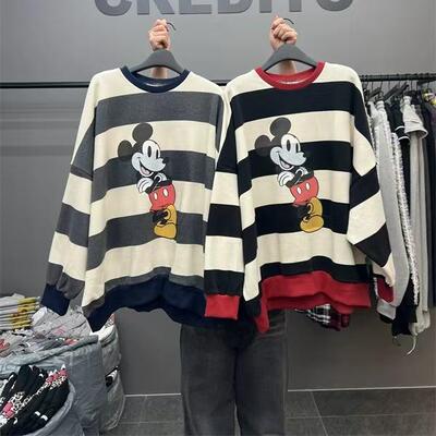 CREDITO时尚宽松拼色条纹卫衣