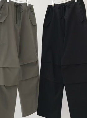 现~2025秋季新款女芯宝韩国代购pado时尚抽绳宽松口袋褶皱休闲裤