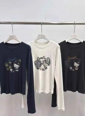 现~2025秋季新款女芯宝韩国代购visual space休闲卡通图案长袖T恤