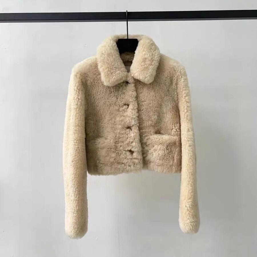 BLOSSOM单排扣翻领毛绒皮草外套