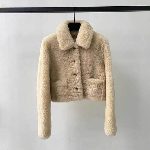 BLOSSOM单排扣翻领毛绒皮草外套