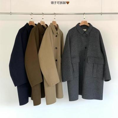 egg压褶可拆卸领羊绒大衣外套