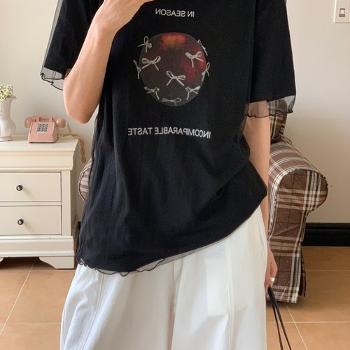 riverrain拼接双成纱网短袖T恤