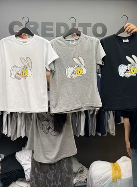 2025夏季新女芯宝韩国代购CREDITO百搭圆领可爱小黄鸭宽松短袖T恤