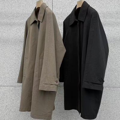 atthebagel翻领纯色风衣外套