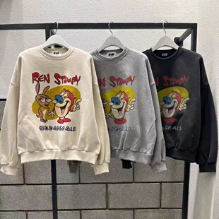 2025冬季 EVE百搭圆领卡通动漫图案加绒宽松卫衣 新女芯宝韩国代购